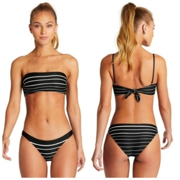 Vitamin A Mila Top Luciana Bottom Bikini Midnight Black White Striped - Picture 1 of 5